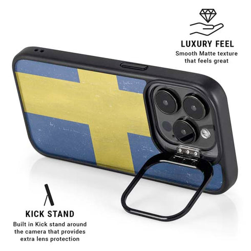 Sweden Flag Distressed iPhone 14 Pro Kickstand Case